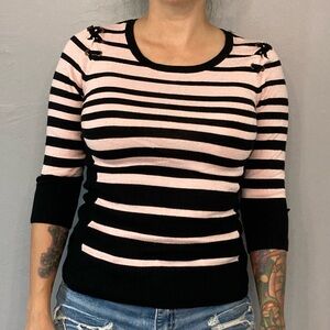 by & by Black and Pink Striped Sweater